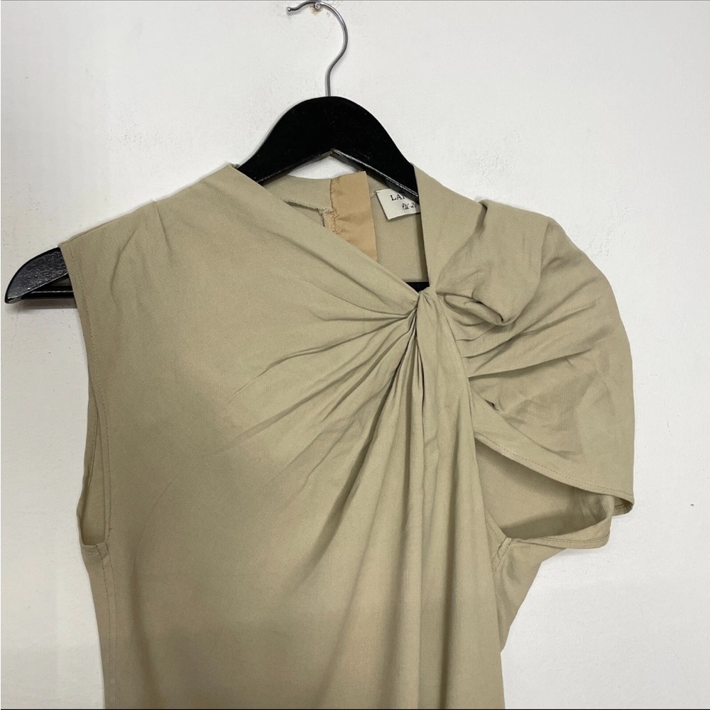 Lanvin Ete 2010 Beige Draped Shoulder Linen Midi Sheath Dress - Picture 6 of 8